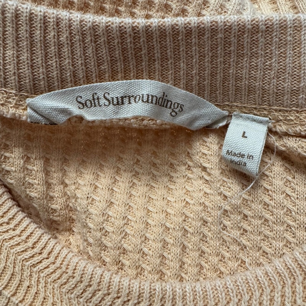 Soft Surroundings Womens Top Large Waffle Knit Tunic Pocket Apricot Long Sleeve - Picture 5 of 8